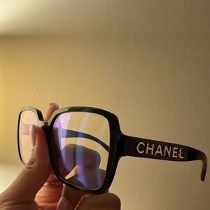 CHANEL Black and Gold Square Sunglasses